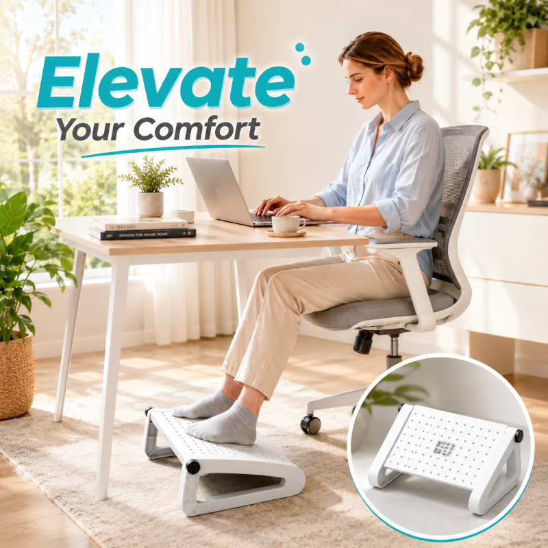Footrest Under Desk - Adjustable White Triangle Ergonomic Foot Rest,
